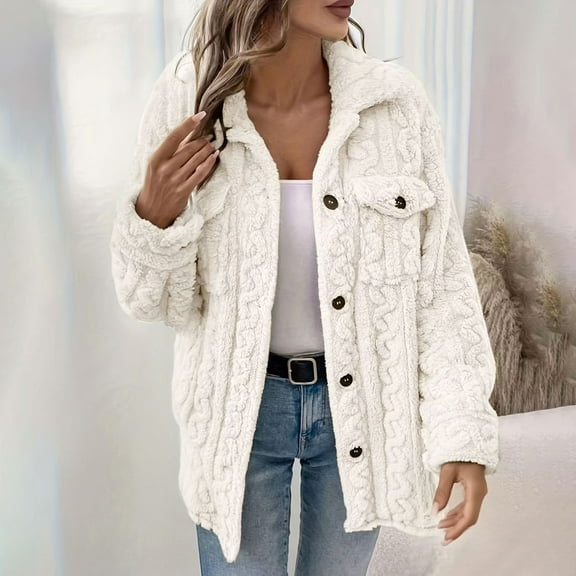 GaThRRgYP Womens Coats and Jackets Plus Size,Women's Winter Double-faced Fleece Fashion Pocket Long-sleeved Casual Jacket Mid-length White M