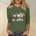 thumbnail image 1 of GaThRRgYP Womens Tops Long Sleeve Sweatshirts,Plus Size Tops Long Sleeve,Women's New 3/4 Sleeve Western Style Printed Casual Top T-shirt Green XL, 1 of 4