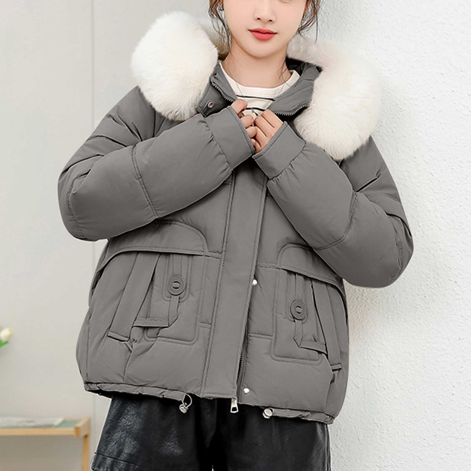 S-5XL Women Plus Size Casual Zipper Hooded Fleece-lined Solid Color Long sleeve Winter Coat main image 1