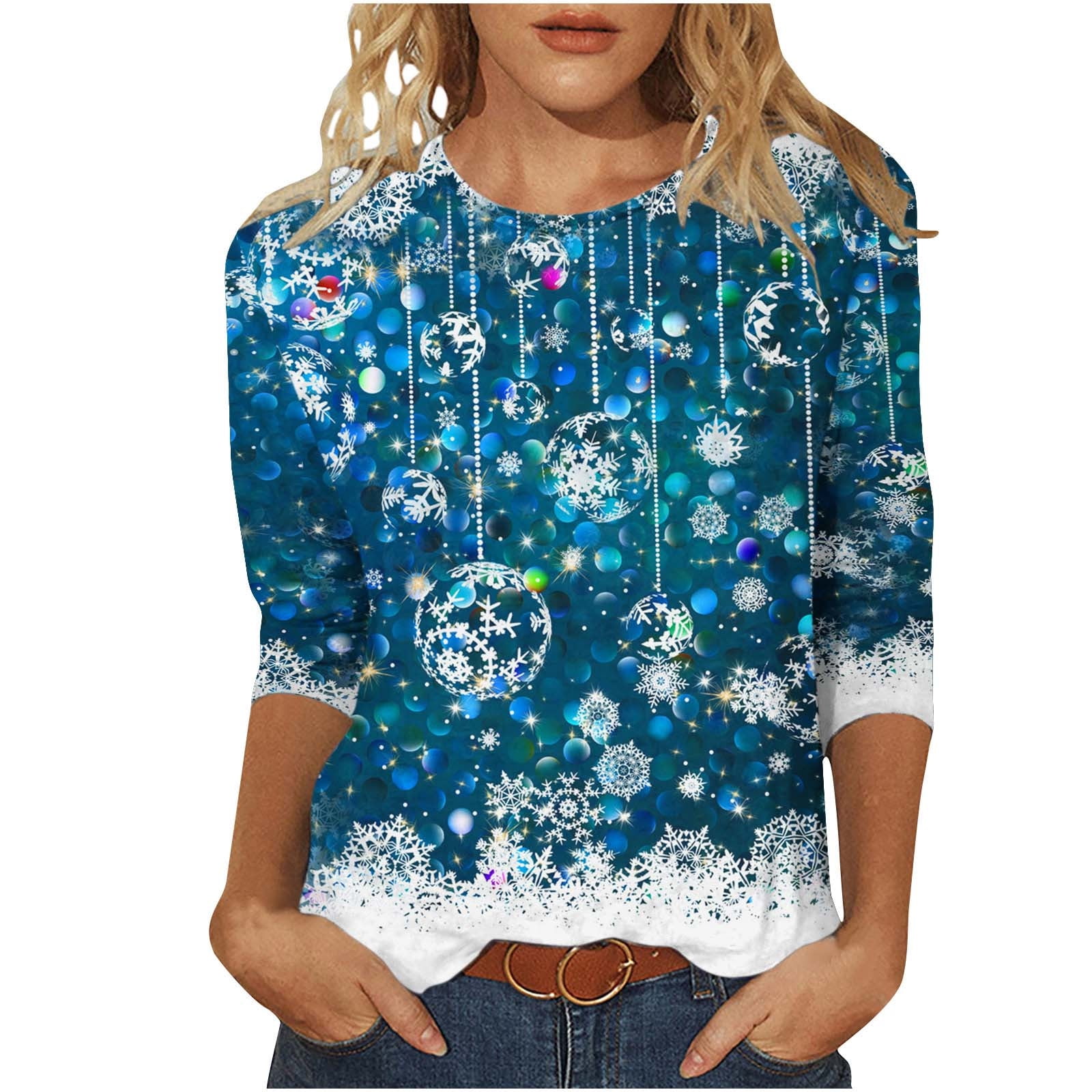 onlyliua Merry Christmas Shirt for Women 3/4 Sleeve Tops and Blouses ...