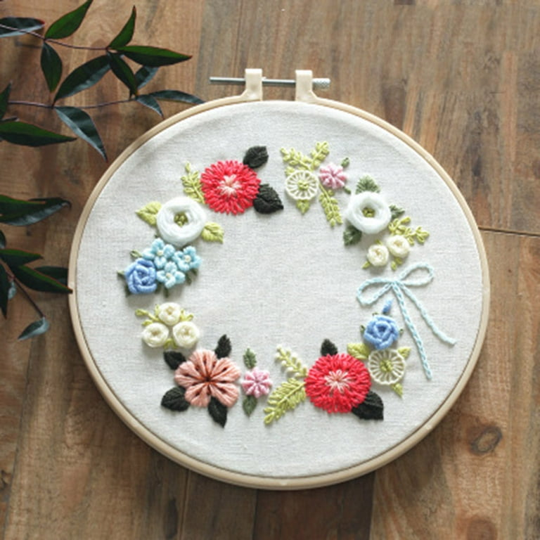 Flower Embroidery Kit With Bamboo Hoop, DIY Embroidery, Chinese