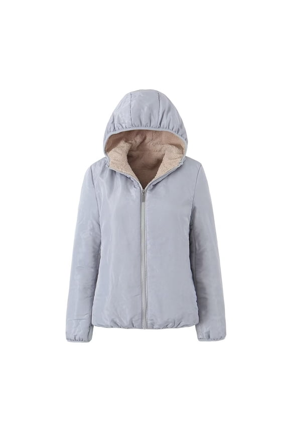 50% Off Clear! Clearance Viikei Winter Coats for Women Women's Slim Versatile Hooded Plush Warm Lamb Fleece Coat Cotton Coat