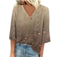 thumbnail image 1 of LEAVINGSUO Long Blouses for Women Women's Fashion V-Neck Three Quarter 3/4Sleeve T Shirt AutumnBlouse Tops Sweatshirt, 1 of 5