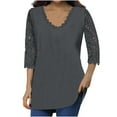 thumbnail image 1 of LEAVINGSUO Long Sleeve Shirts for Women, Fall Womens Tops Fashion Women's Casual V-Neck Lace Lace T-Shirt Flower Print 3/4 Sleeve, 1 of 6