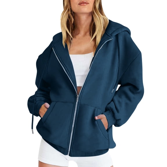 LEAVINGSUO Long Sleeve Tops Fashion Women's V-Neck Pullover Zipper Pocket Tops Long Sleeve Hooded Blouse Sweatshirt