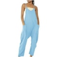 thumbnail image 1 of LEAVINGSUO Summer Fall Womens Plus Size Clearance $5 Fashion Women Casual Cold Shoulder Jumpsuit Solid Suspender Jumpsuits Wide Pocket Leg Pant Blue XL, 1 of 5
