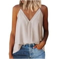 thumbnail image 1 of LEAVINGSUO Summer Womens Tank Tops Women's Fashion Solid Sleeveless Vest T-Shirt Sling Blouse V Neck Casual Tops Beige M, 1 of 4