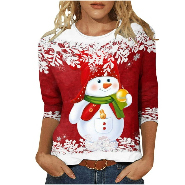 LEAVINGSUO Womens Fall Fashion 2023 Women's Fashion Printed Loose T-Shirt 3/4 Sleeves Blouse Round Neck Casual Tops