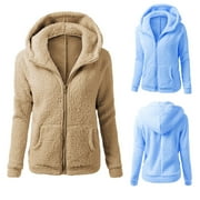 GATHRRGYP LEAVINGSUO Womens Jackets and Coats,Women Hooded Sweater Coat Winter Warm Wool Zipper Coat Coat Outwear Blue M