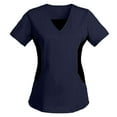thumbnail image 1 of LEAVINGSUO Womens Tops Plus Size Summer Tops Women Short Sleeve V-neck Tops Work Uniform Patchwork Color Pocket Blouse, 1 of 3