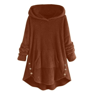 Wenini Women's Winter Coats Tops Hooded Loose Plus Size Button Plush Tops Hooded Patchwork Loose Cardigan Wool Coat Winter Jacket