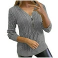 thumbnail image 1 of Black and Friday Deals 50% Off Clear! asdoklhq Womens Plus Size Tops Clearance,Woman Tops Classic V-Neck Long Sleeve Zipper Solid Color Sweater Blouse, 1 of 4