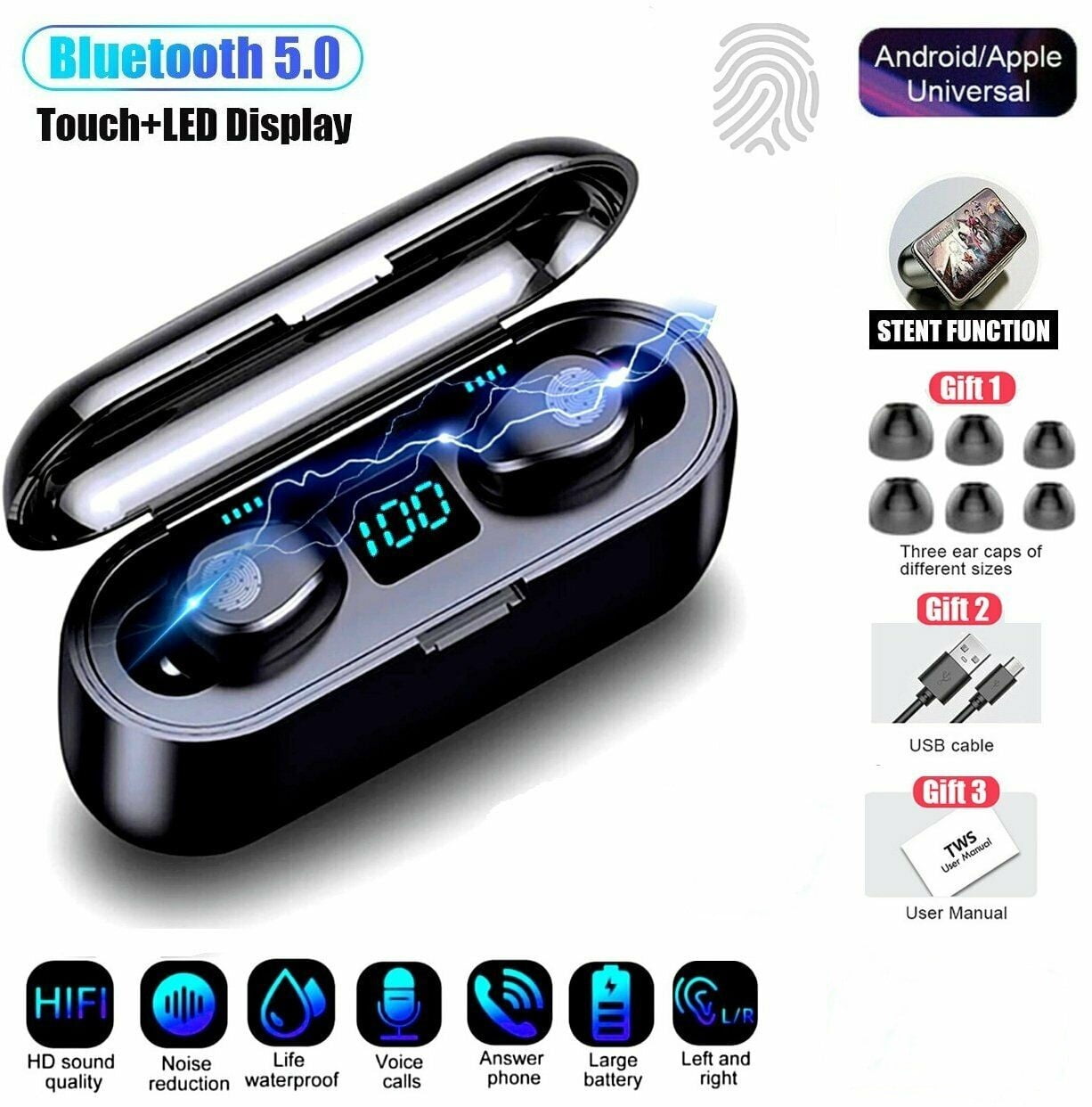 New Black Friday Deals Bluetooth True Wireless Earbuds with Charging Case Black Walmart