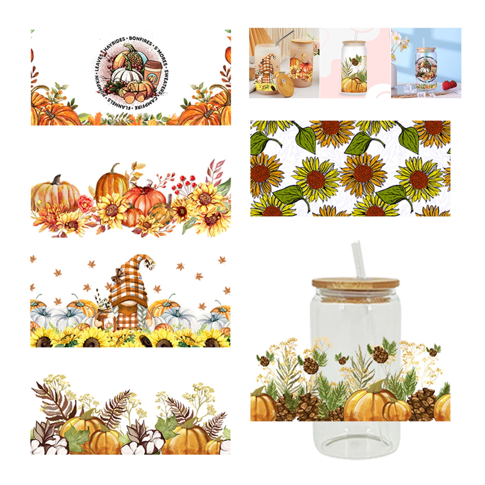 Spring Savings CRAMAX U V DTF Cup Wrap Transfer Stickers,Fall Leaves Pumpkin Gnome Decorative