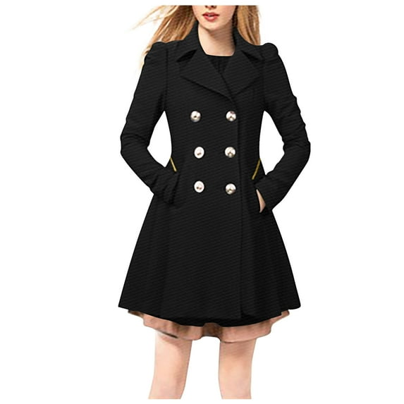 CZHJS Women's Thicken Bust Length Coats Outdoor Solid Color Notch Stand Collared Coat Long Sleeve Lightweight Jacket Winter Clothes Trendy Lady Casual Jackets Black XL