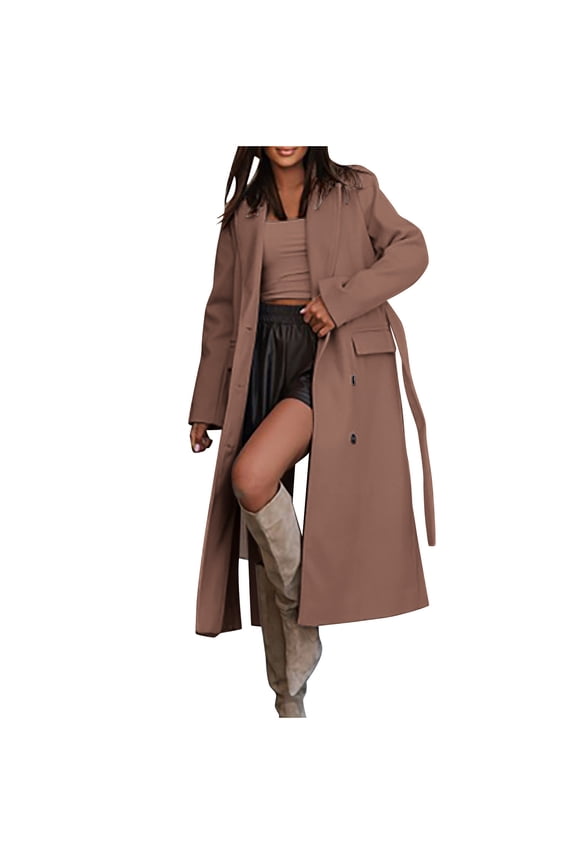 Women's Trendy Solid Color Baggy Maxi Duster Outwear Lady Casual Jackets Winter Clothes Button Coat Long Sleeve Trench Coat Notch Stand Collared Coat Khaki S