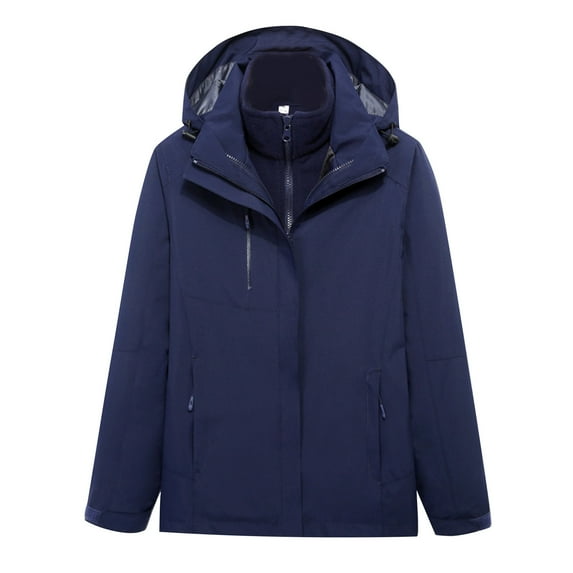 CZHJS Women's Zip up Trendy Solid Color Winter Clothes Oversized Hoodie Long Sleeve Windproof Parka Coat Lightweight Hiking Sports Jackets Navy L