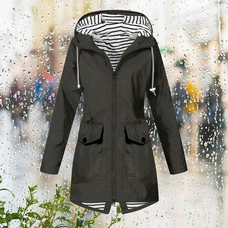 Black and Friday Deals Clearance under 15 Turilly Women s Coats and Jackets on Sale Women Solid Color Rain Jacket Outdoor Hooded Windproof Loose with