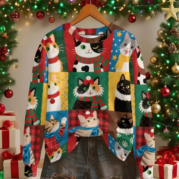 GaThRRgYP Plus Size Tops Long Sleeve,Women's Christmas Solid-color Round-neck Casual Sporty Long-sleeved Fleece Sweatshirt Top Multicolor S