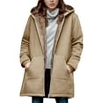thumbnail image 1 of GaThRRgYP Warm Plush Lined Trench Women's Coat,Women's Winter Loose and Warm Long-sleeved Hooded Thickened and Fleece Lambskin Jacket Top Khaki S, 1 of 6