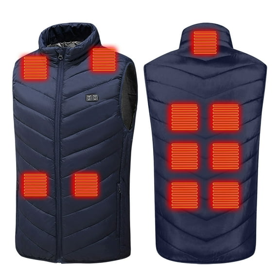 GaThRRgYP Women's Winter Heated Puffer Vest Stand Collar Battery Powered,Plus Size Heated Coat for Men and Women Heating Heated Jacket Winter Heating Coat Blue L