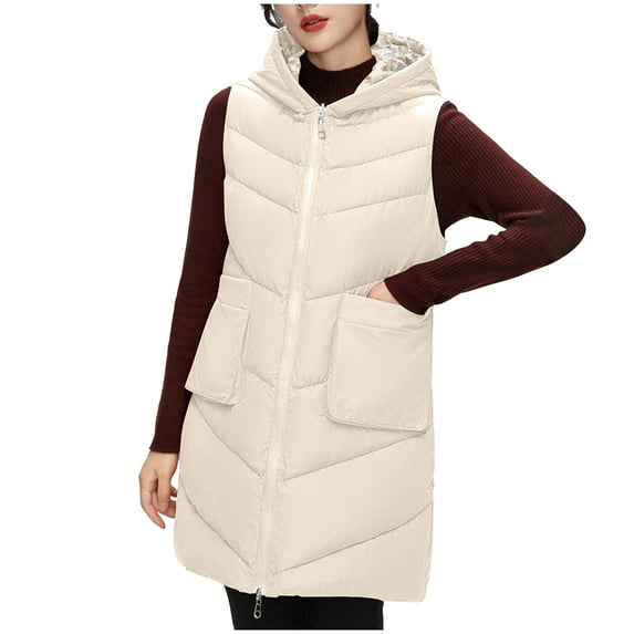 Black and Friday Deals Clearance Viikei Winter Coats for Women Fashion Women Pocket Reversible Coat Long Jacket Winter Sleeveless Down Cotton Waistcoat