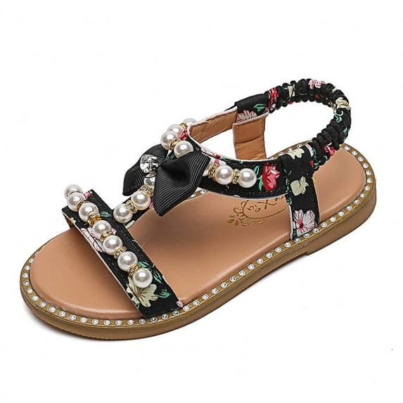 Black·Friday·Deals Clearance asdoklhq Girl's Shoes,Toddler Girls Summer Sandals Little Kid Open Toe Princess Dress Flats Sandals Leather Rubber Sole Princess Sandals