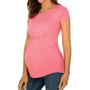 Black·Friday·Deals Clearance asdoklhq Pregnant Clothes Clearances Summer Women Maternity Clothes Round Neck Short Sleeve Ruffle Fold Pregnant Tops