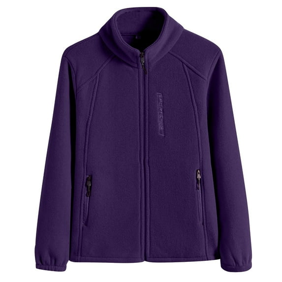 GaThRRgYP Soft Hooded Jacket Women's Outerwear,Women's Fashion Solid Color Casual Zipper Stand Sports Fleece Long Sleeved Jacket Purple XXXL