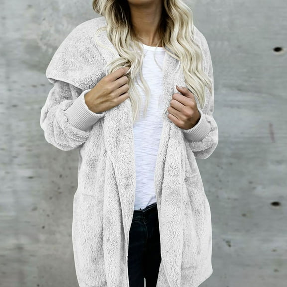 Black*Friday Clothes under $5 GaThRRgYP Comfortable Lounge Jacket for Ladies Autumn Winter,Women's Medium To Long Solid Color Sweater Hooded Jacket White XL