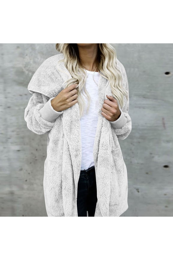Black*Friday Clothes under $5 GaThRRgYP Comfortable Lounge Jacket for Ladies Autumn Winter,Women's Medium To Long Solid Color Sweater Hooded Jacket White XL