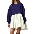 thumbnail image 1 of LEAVINGSUO Dresses for Women 2023 Fashion Women's Casual Over Sized Sweatshirt Long Sleeve Dress Round-Neck Ladies Patchwork Mini Dresses Purple L, 1 of 7