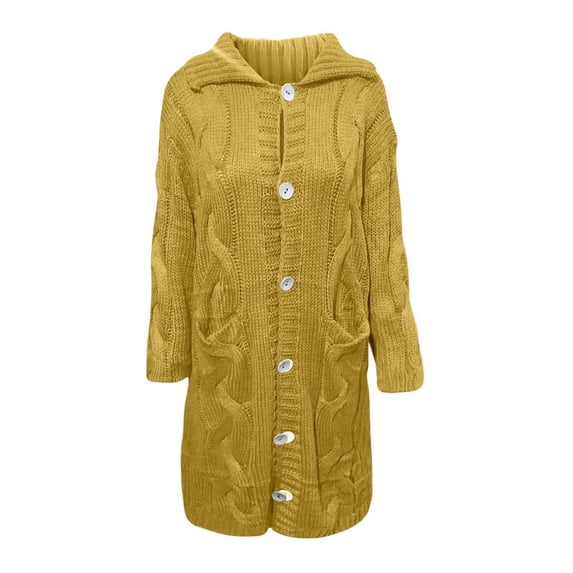 LEAVINGSUO Womens Fashion Winter Coats for Women Women Hood Cardigan Large Size Sweater Pocket Single Breasted Long Sleeves Coat