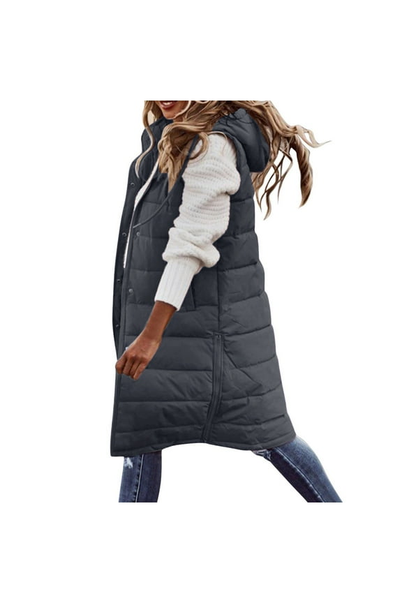Womens Fashion Winter Coats for Women Women Warm Pocket Hooded Coat Long Jacket Winter Sleeveless Down Parkas