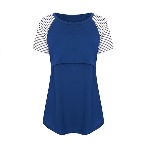 2025 Clearance! Clothes under $5 asdoklhq Maternity Clothes for Women,Maternity Womens Nursing Round Neck Stripe Short Sleeve Round Neck Breastfeeding Blouse