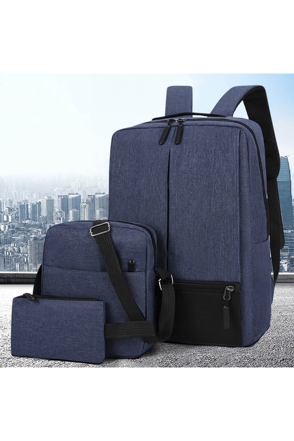 Fashion Three-piece Backpack Backpack Male Business Secure apacity Students Bag Blue Home Essentials