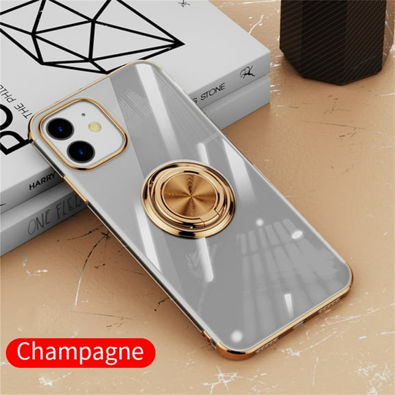Latrodar For 12 6.1 Clear Slim Soft Electroplated Frame Case Ring Stand Upgraded Gold Home Gadgets