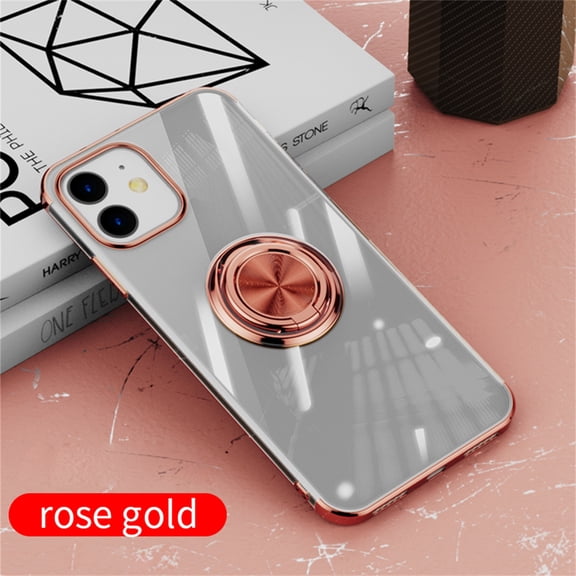 Latrodar For 12 Mini 5.4 Clear Slim Soft Electroplated Frame Case Ring Stand Sturdy Rose Gold Home Stuff
