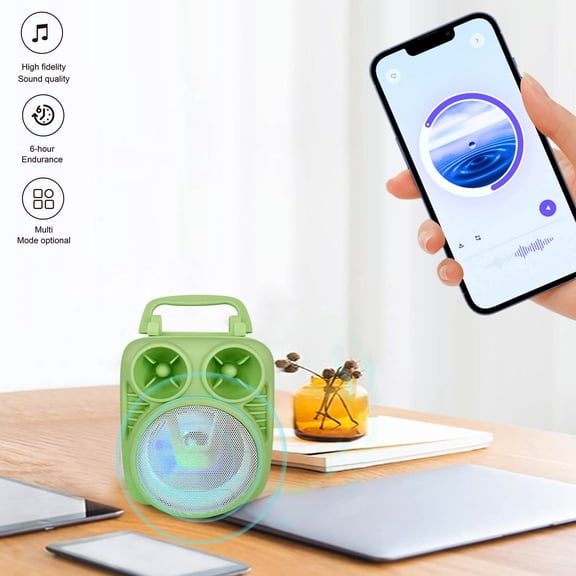 Latrodar Wireless Bluetooth Speaker K Song Volume Home Secure Speaker Radio/USB/TF Green 6x4.6 Inch Home Tools