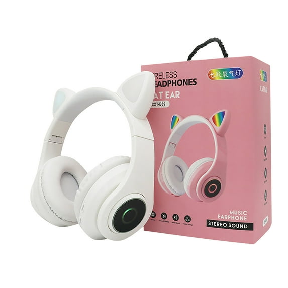 Latrodar B39 Light-emitting Ear Headset Folding Wireless Plug-in Card Subwoofer Bluetooth Headset Meticulously Crafted White 5.2x7.6 Inch Home Tools