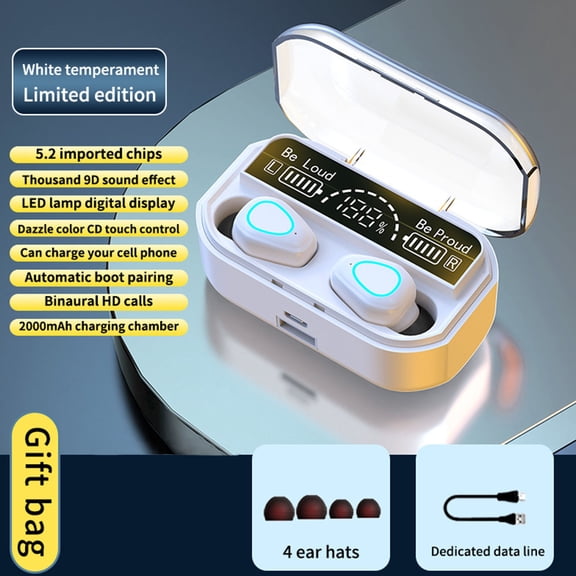 Latrodar Wireless Binaural English Version 5.1 Charging Treasure Bluetooth Headset Game Headset Meticulously Crafted White 4.8x3.6 Inch Home Essentials