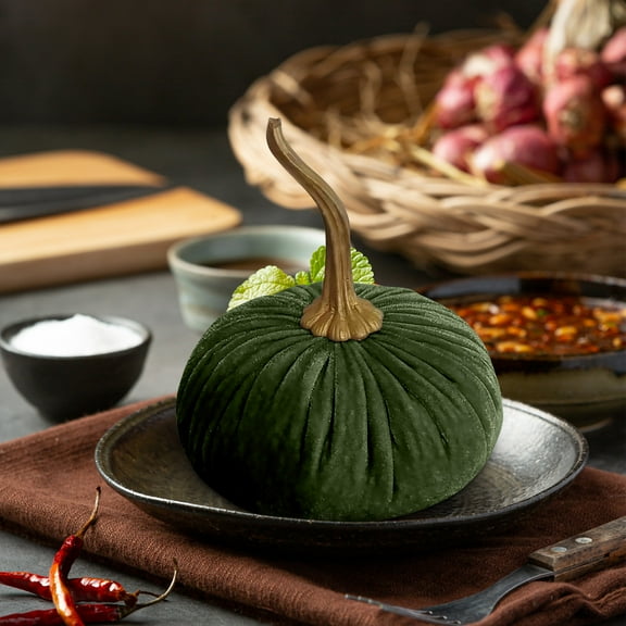 Latrodar Halloween Velvet Pumpkin With Real Cloth High Durability ng Thanksgiving 10cm Army Green Home Essentials