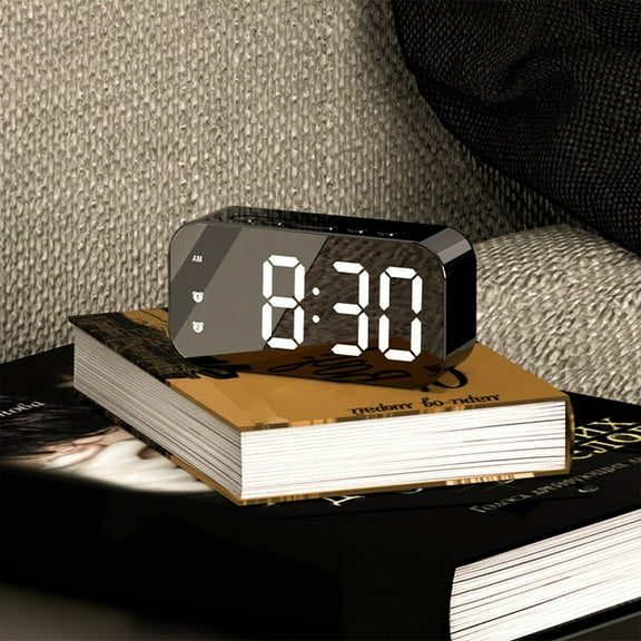 Latrodar LED Electronic Alarm Clock Mirror Clock Student Affordable&High-Quality ed Temperature Clock Black 6x2.8 Inch Home Stuff