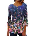 thumbnail image 1 of Black&Friday Deals Dyegold Fall Shirts For Women 2023 3/4 Sleeve Pleated Front V Neck Button Down Tops Tunics Vintage Floral Printed Blouses, 1 of 4