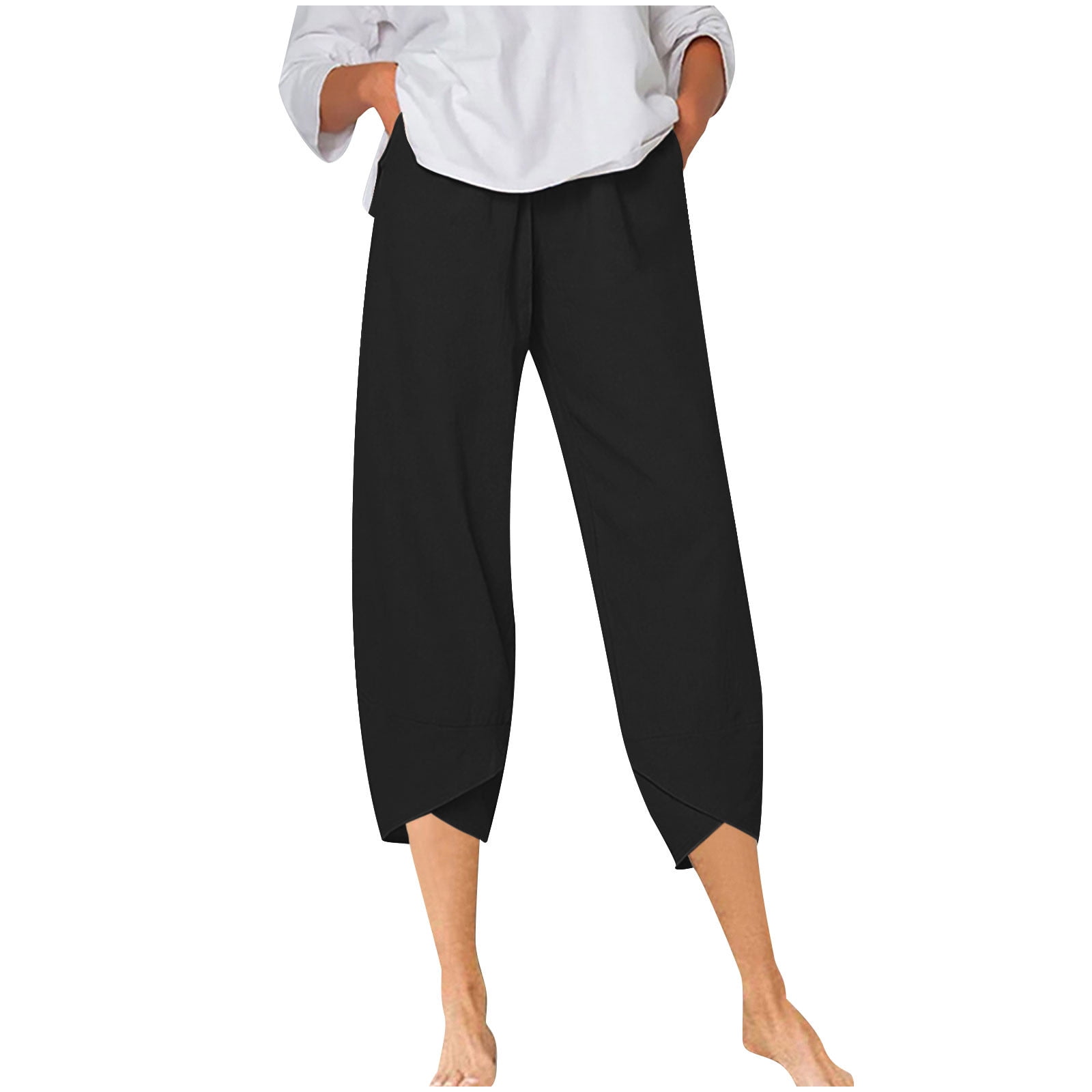 Black&Friday Deals Dyegold Linen Capri Pants For Women Casual Summer