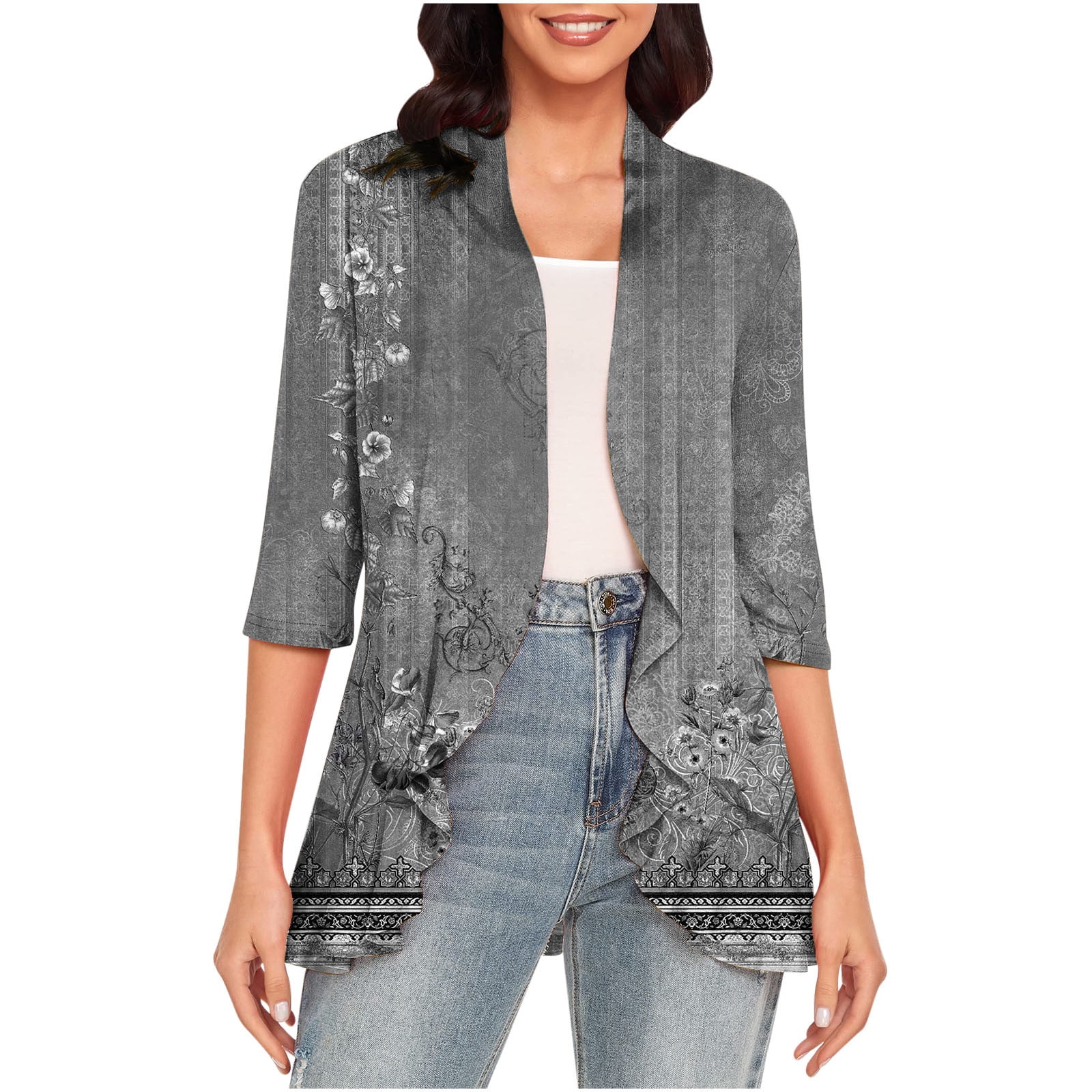 Black&Friday Deals Dyegold Women's Casual Lightweight Open Front Cardigans Soft Draped Ruffles 3