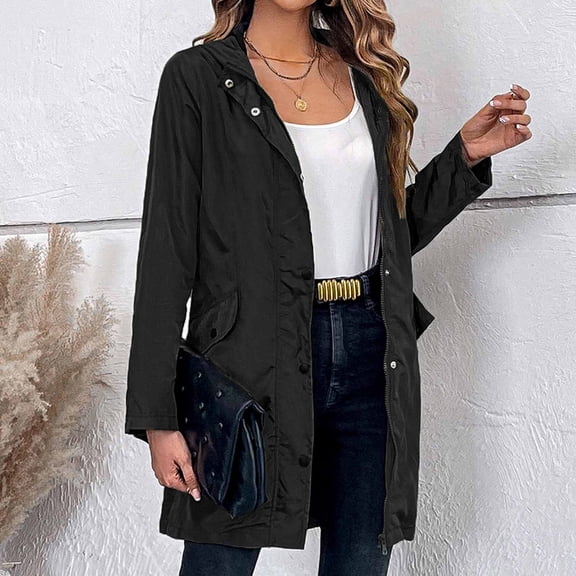 EGNMCR Women's Water Trench Coat Mid Long Double Breasted Coat Jacket Outwear with Pockets Fall Winter