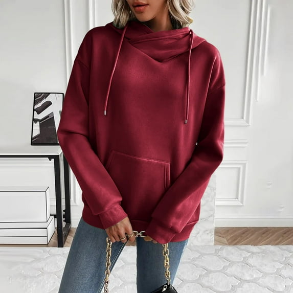 EGNMCR Womens Hoodies Button Collar Drawstring Hooded Pullover Sweatshirt Casual Long Sleeve Tops Shirts Fall Winter