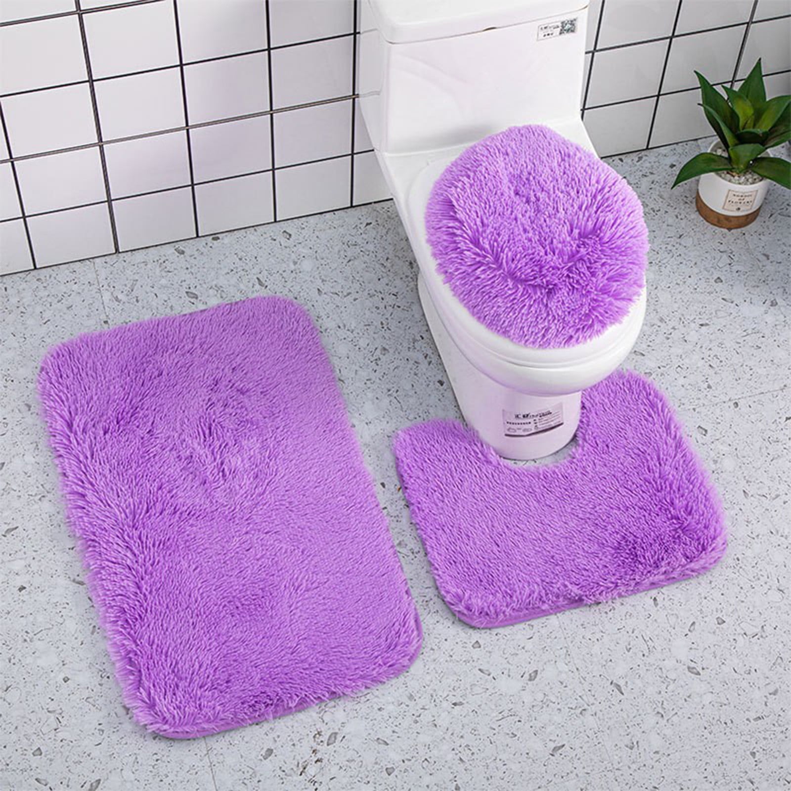 3 Piece Rectangular Color Variant Memory Foam Bathroom Rug Set Non-Slip PVC  Backing 