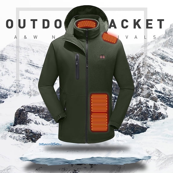 Clothes Idoravan Heated Jackets for Men Outdoor Warm Clothing Heated for Riding Skiing Fishing Charging Via Heated Coat Army Green XXL